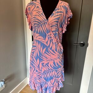 Billabong Pink and light blue palm design wrap dress